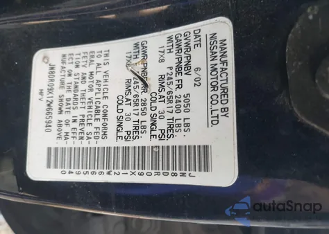 2002 Nissan Pathfinder Le из США, поврежденный, VIN JN8DR09X12W665940